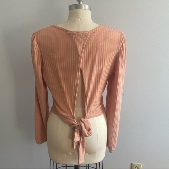 Miss Selfrige x ASOS Open Back Long Sleeve Rib Top- Pink-Size 8 - Picture 4 of 5